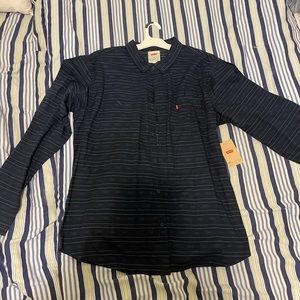 Mens LEVIS button up Long Sleeve Navy Blue Striped Size 2XL